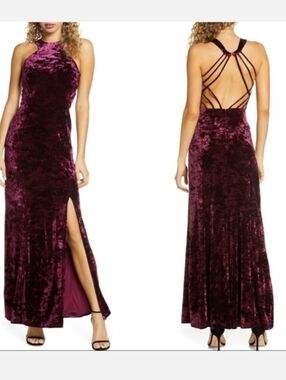 Morgan & Co. Cleo Strappy Crushed Velvet Maxi Dress Size 9/10